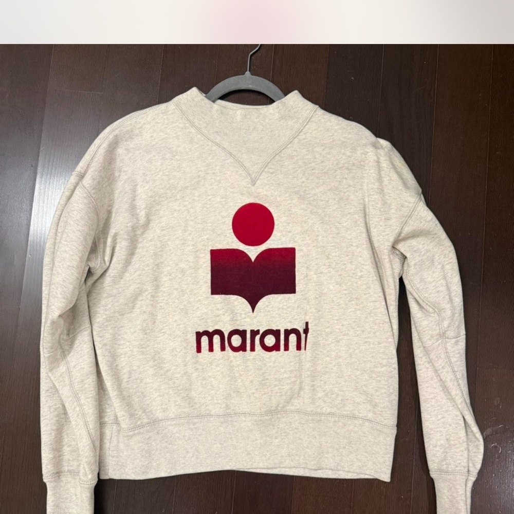 Isabel Marant Red Logo Cream Crewneck Sweater